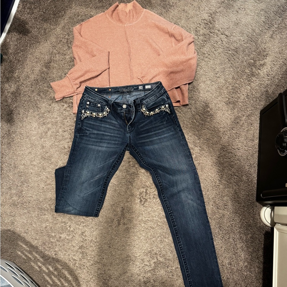 Urban Outfitters Blue Skinny Jeans with Embellishments